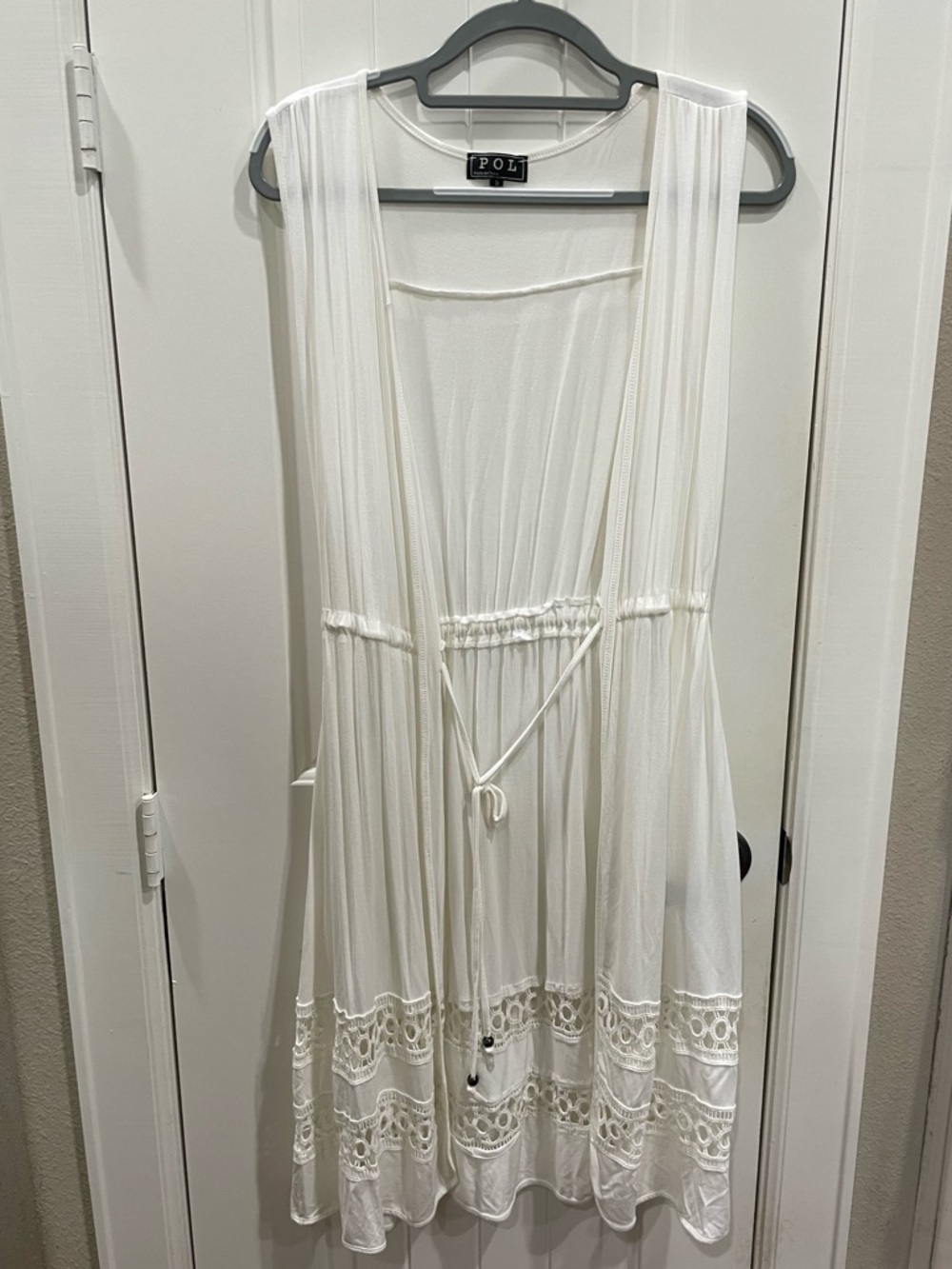 POL White Knit Crochet Hem Coverup Sz S